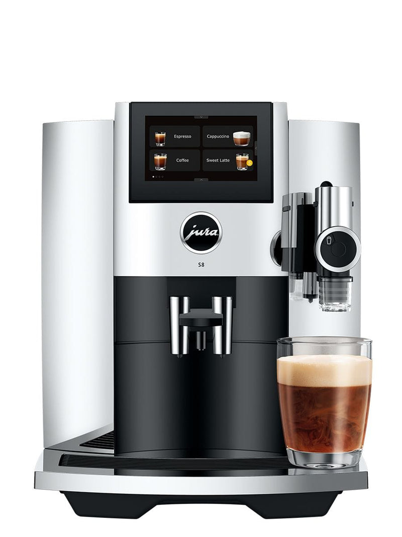 Jura S8 Espresso Machine Chrome Sleek Touchscreen Brewing with Fine Foam Technology & 15 Specialties