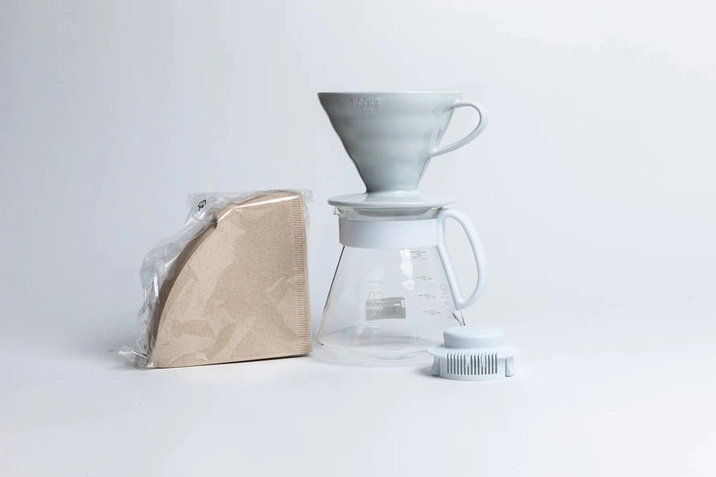 Hario V60 Ceramic Pour Over Coffee Set, 02 White - Coffee Maker